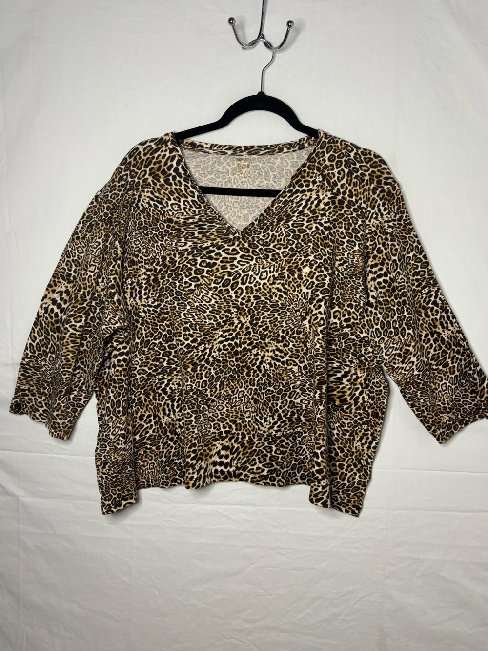 Anne Klein Sport Leopard Print V-Neck Tunic Top - Brown Animal Print